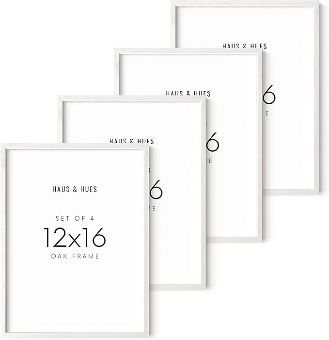 HAUS AND HUES 4-Pack White Oak Frames - 12x16 Picture Frames for Wall Artwork and Posters-Ruum Studio Home