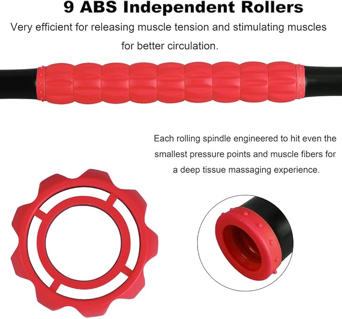 Yansyi Muscle Roller Stick for Athletes - Body Massage Roller Stick - Release Myofascial Trigger Points Reduce Muscle Soreness Tightness Leg Cramps & Back Pain for Physical Therapy & Recovery (Red)-Ruum Studio Home