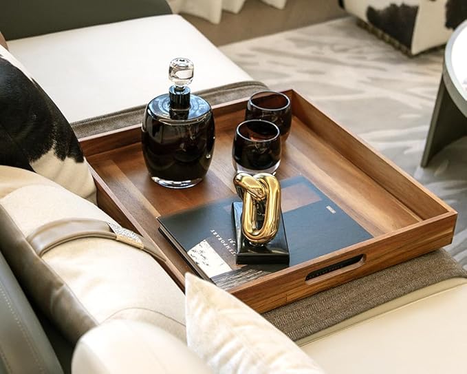 Extra Large Square Wood Tray, Generously 22" Acacia Serving Trays for Large Ottoman Coffee Table, Giant Square Shape Sofa Tray with Handles, Kitchen Organizer Storage Trays Huge Counter Serveware-Ruum Studio Home