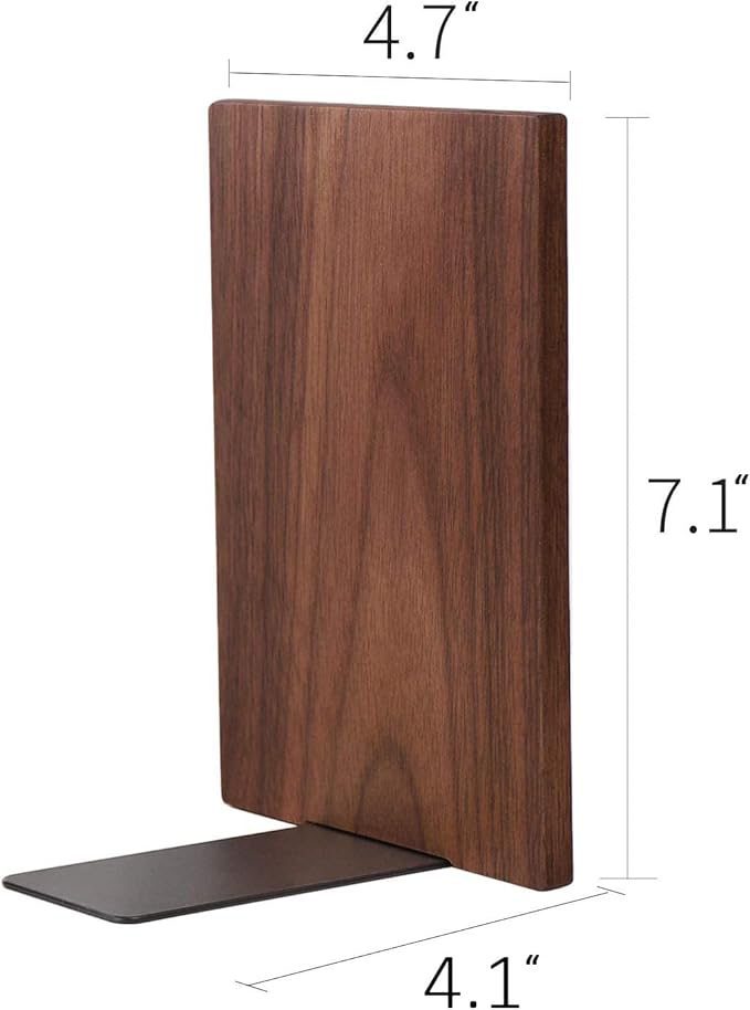 Muso Wood Handmade Walnut Book Ends, Non-Skid Bookends for Shelves, Large Sturdy Book Ends for Heavy Books, Decorative Book Shelf (1 Pair)-Ruum Studio Home