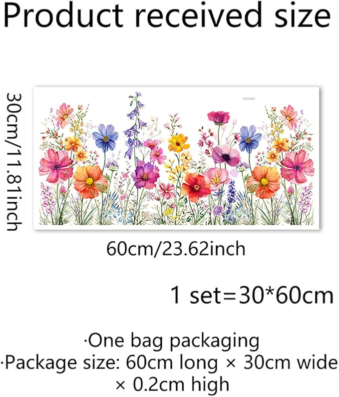 Colorful Flower Garden Window Clings, Wildflower Grass Lily Peony Poppy Floral Window Decals-Ruum Studio Home