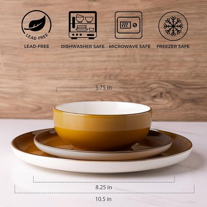 GBHOME Ceramic Dinnerware Sets, 18 Pieces Stoneware Dinnerware Set, Plates and Bowls Sets, Dishwasher & Microwave Safe,Dishes Set | Service for 6-Ruum Studio Home
