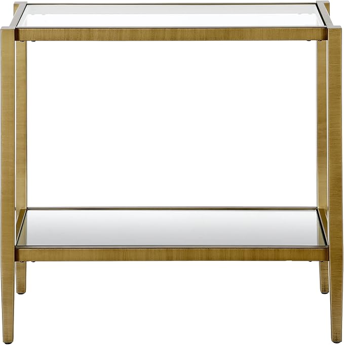 Henn&Hart 24" Wide Rectangular Side Table with Glass Shelf in Antique Brass, Table for Living Room, Bedroom-Ruum Studio Home