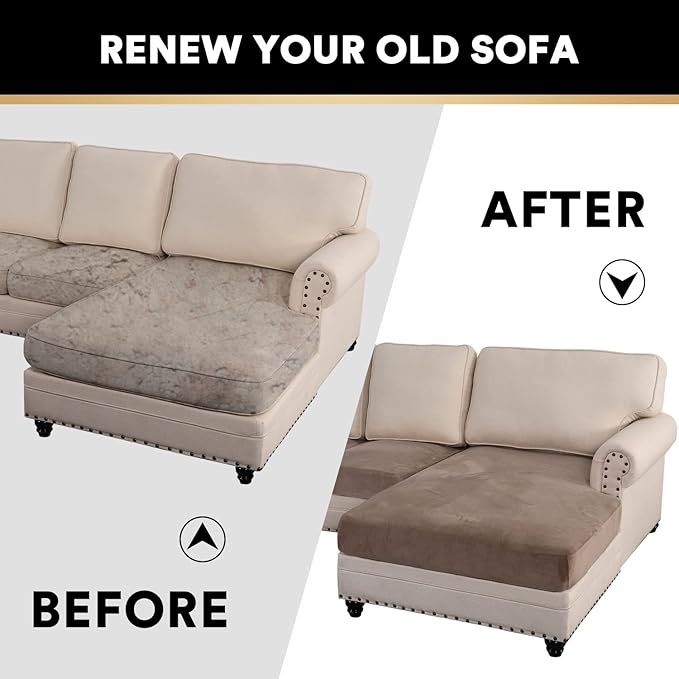 PrinceDeco Sectional Couch Covers 3 Pieces Velvet Sofa Covers L Shape Soft Couch Covers for Sectional Sofa Corner Sofa Cover Couch Cover for Dogs Washable (2 Seater + 1 Chaise,Taupe)-Ruum Studio Home