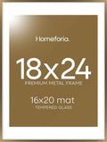 Homeforia Picture 18x24 Bronze Frame, High End Metal 18x24 Brass Poster Frames with Mat 16x20 for Photo, 18 x 24 Frame Matted to 16 x 20 Print, 24x18 Hanging Frames, Tempered Glass, Wall Kit, Set of 1-Ruum Studio Home