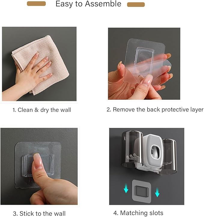 Toothbrush Holders for Bathrooms Toothbrush Holder Wall Mounted Toothpaste Dispenser for Kids Automatic Tooth Brushing Holder Bathroom Toothbrush Holder Set Shower Accessories Sets - Black-Ruum Studio Home