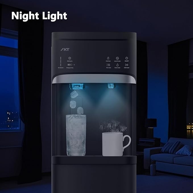 IKT Self-Cleaning Bottom Load Hot and Cold Water Cooler Dispenser with Ice Maker for 5 Gallon Bottle 22lbs Daily Capacity Perfect for Home Black-Ruum Studio Home