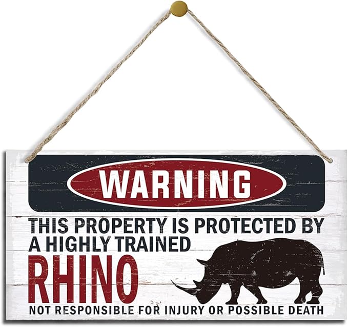 Warning Sign, Bhino Warning Wood Plaque Sign, Funny Door Signs, Decorative Wood Hanging Suspension Plaque, Farmhouse Wooden Wall Decor, Outdoor Hanging Wooden Signs-Ruum Studio Home