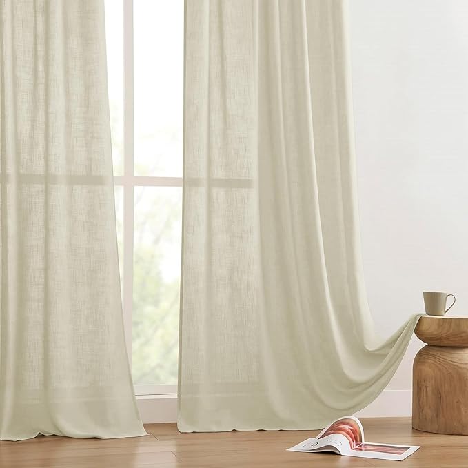 Joydeco Linen Curtains 96 inches Long 2 Panels Set,Light Filtering Curtains for Living Room Bedroom, Window Long Drapes with Rod Pockets Back Tab (W52 x L96 Inch, Natural)-Ruum Studio Home
