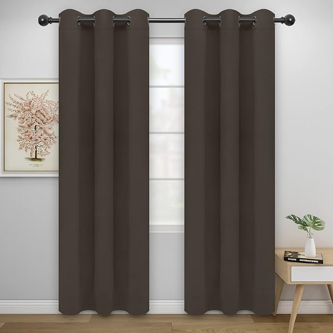 Easy-Going Blackout Curtains for Bedroom, Solid Thermal Insulated Grommet and Noise Reduction Window Drapes, Room Darkening Curtains for Living Room, 2 Panels(42x84 in, Coffee)-Ruum Studio Home