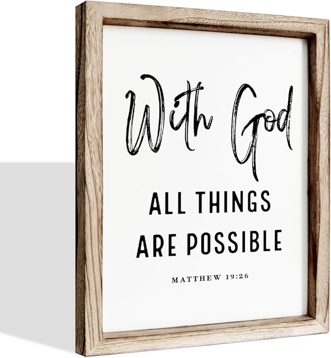 Christian Wooden Wall Signs, Religious Home Decor, Farmhouse Decor for Home Office, Christian Gift, Hanging Framed Wall Plaque 15 * 11.5 inches, With God All Things are Possible Sign-Ruum Studio Home