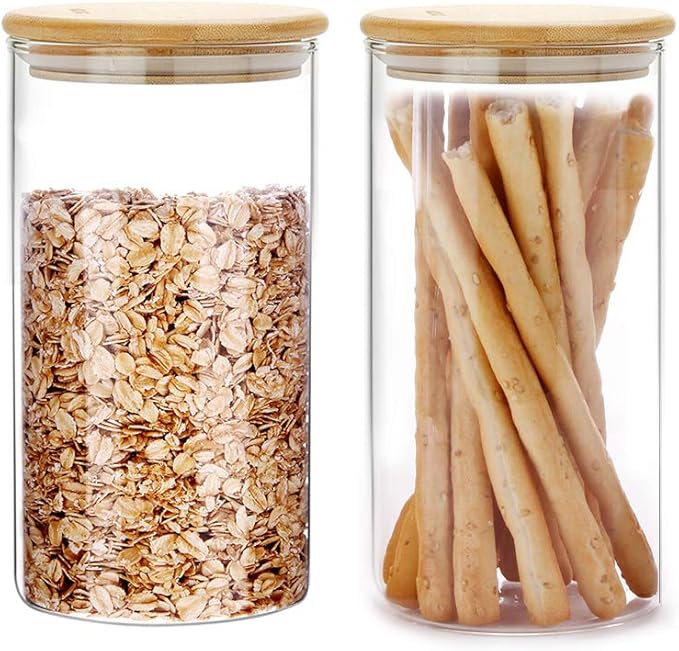 SIXAQUAE Glass Food Storage Containers Jar Seal Bamboo Lids 2 Packs 1200ml Airtight Canister Organization Sets Stackable-Ruum Studio Home