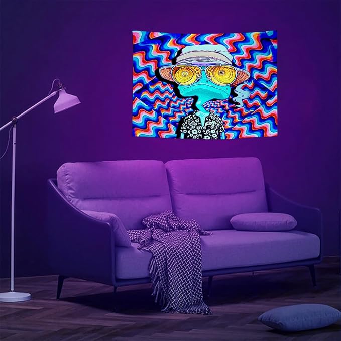 ADDWel Blacklight Frog Tapestry, Hippie Alien Tapestry Glow In The Dark, UV Reactive Black Light Upright Posters Wall Hanging for Bedroom Dorm Living Room Backdrop Decor-Ruum Studio Home