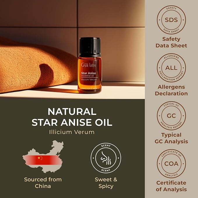 Gya Labs Star Anise Essential Oil for Skin - 0.34 Fl Oz - 100% Pure Natural Star Anise Oil for Diffuser, Hair, DIY & Aromatherapy & Candle Making Scent-Ruum Studio Home