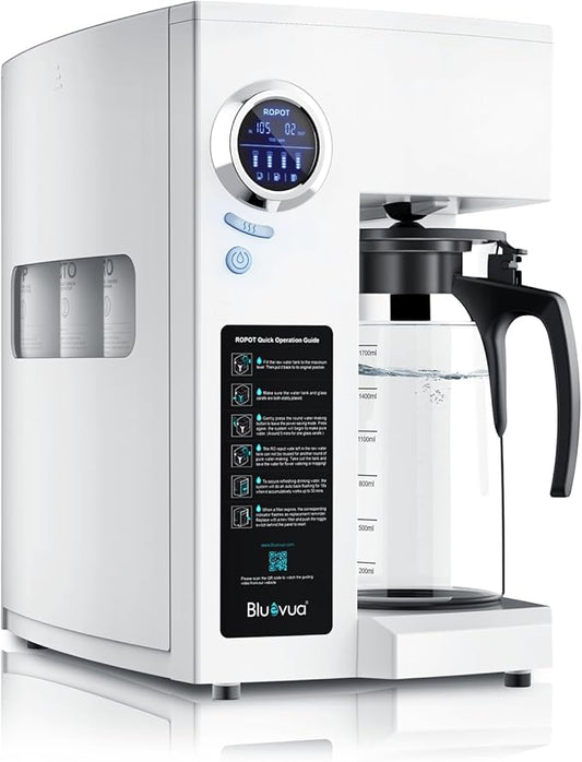 Bluevua RO100ROPOT Reverse Osmosis System Countertop Water Filter, 4 Stage Purification, Counter RO Filtration, 2:1 Pure to Drain, Purified Tap Water, Portable Water Purifier for Home-Ruum Studio Home