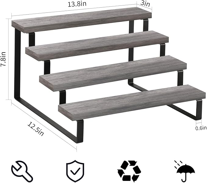 YINMIT Wooden Display Riser Stand, Tiered Perfume and Cologne Organizer Stand, 4 Tier Spice Rack Organizer, Rustic Display Shelf for Candles (4 Tier,2Pack,Grey)-Ruum Studio Home