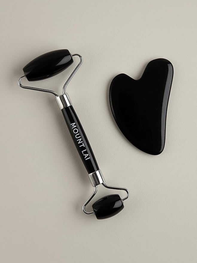 Mount Lai Obsidian Gua Sha Facial Tools, Black Obsidian Gua Sha Facial Tools Set and Roller, Guasha Tool for Face to Relieve Muscle Tension and Reduce Puffiness, Anti Aging Skin Care Sets for Women-Ruum Studio Home
