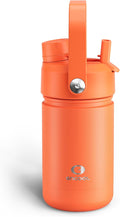 Kids Insualated Water Bottle with Straw - 12oz Stainless Steel Water Bottle with Dual Spouts, Leak-Proof, BPA-Free, Double Wall Vacuum Keeps Cold for 24 Hours for Sports, Travel (Moderate Orange)-Ruum Studio Home