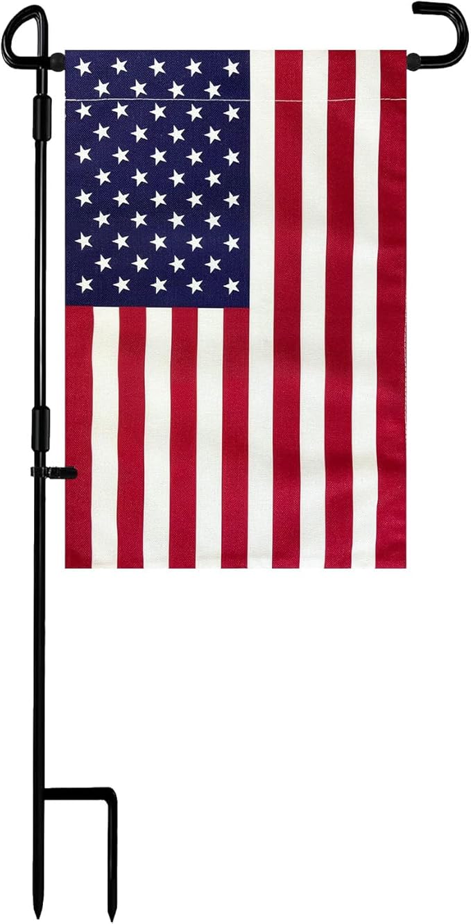 TOPFLAGS Garden Flag Stand with American Flag Garden Flag Metal Yard Flag Holder Pole Stake Small Flag Stands for Garden Flags 12 x 18 with Clips and Stopper-Ruum Studio Home