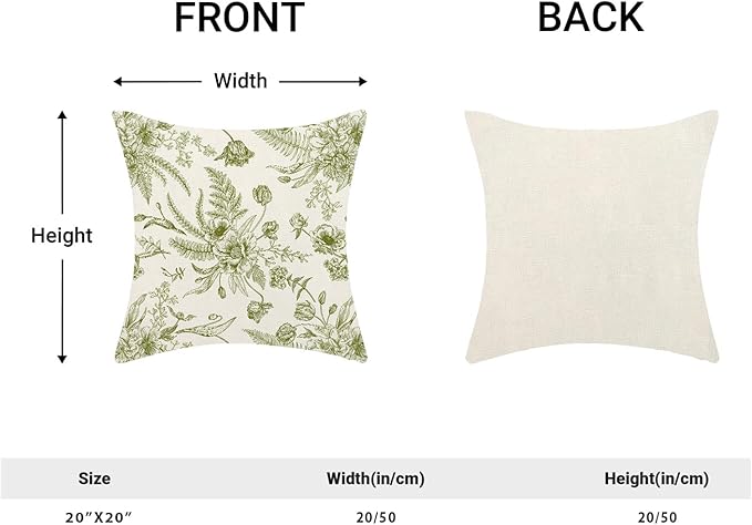 CXMEIFLY Sage Green Spring Pillow Covers 20 x 20 Inch Set of 2 for Chinoiserie Flowers Decor Throw Pillows Floral Leaves Seasonal Plant Outdoor Decorative Cushion Cases for Couch Bed Decorations-Ruum Studio Home