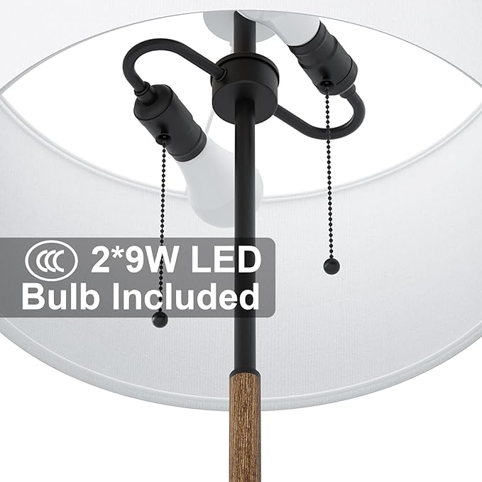 2-Light Floor Lamp, Mid Century Floor Lamp with White Fabric Shade, Standing Lamp Tall Lamp for Living Room Bedroom, 3 Color Temperatures 9W Bulb Include-Ruum Studio Home
