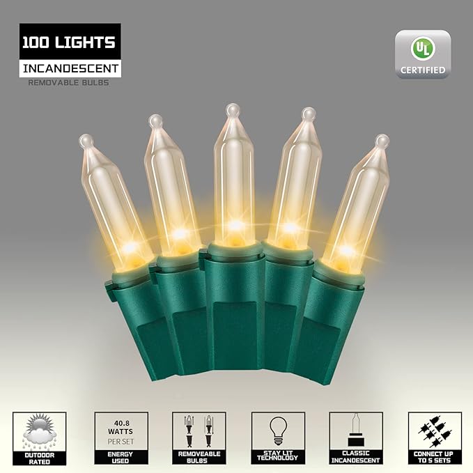 100LIGHTS WARM WHITE Extra-Bright With End Connectors Christmas Decorative Lights 5.98m UL Certified Mini String Light Set Waterproof for Home Garden Holiday Christmas Tree Party Patio Wedding-Ruum Studio Home