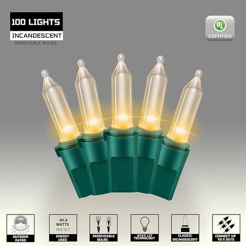 100LIGHTS WARM WHITE Extra-Bright With End Connectors Christmas Decorative Lights 5.98m UL Certified Mini String Light Set Waterproof for Home Garden Holiday Christmas Tree Party Patio Wedding-Ruum Studio Home