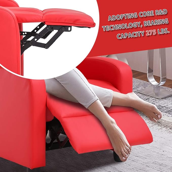 BestMassage | Recliner Chair | with 2 Point Massage Function | Pu Red | with Lumbar Support, Adjustable Push Back, Footrest & Padded Seat | Easy Assembly | for Living Room, Home Theatre-Ruum Studio Home