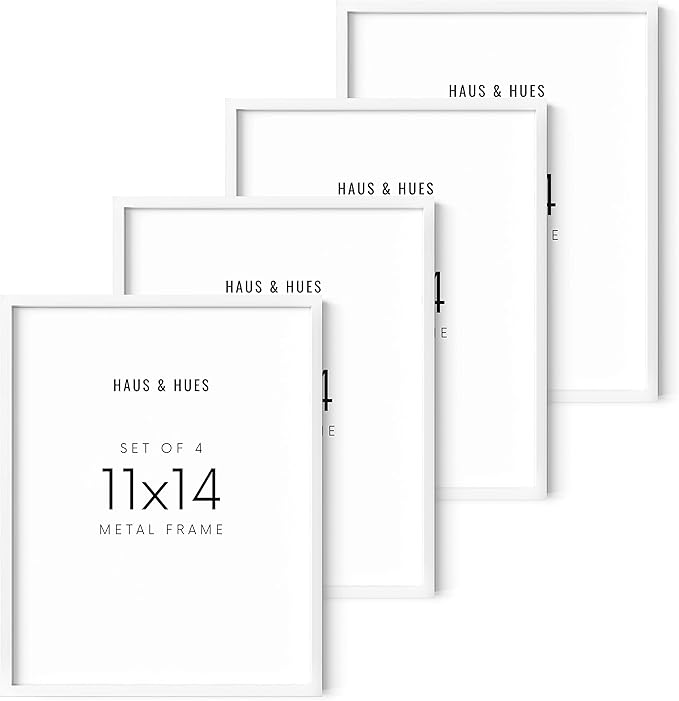 HAUS AND HUES Set of 4 Photo Frames 11x14 - Metal Picture Frames White Frames Gallery Wall, 11x14 Frame White Picture Frames Pack White Gallery Wall Frame Set of Frames (White Aluminum Frames)-Ruum Studio Home