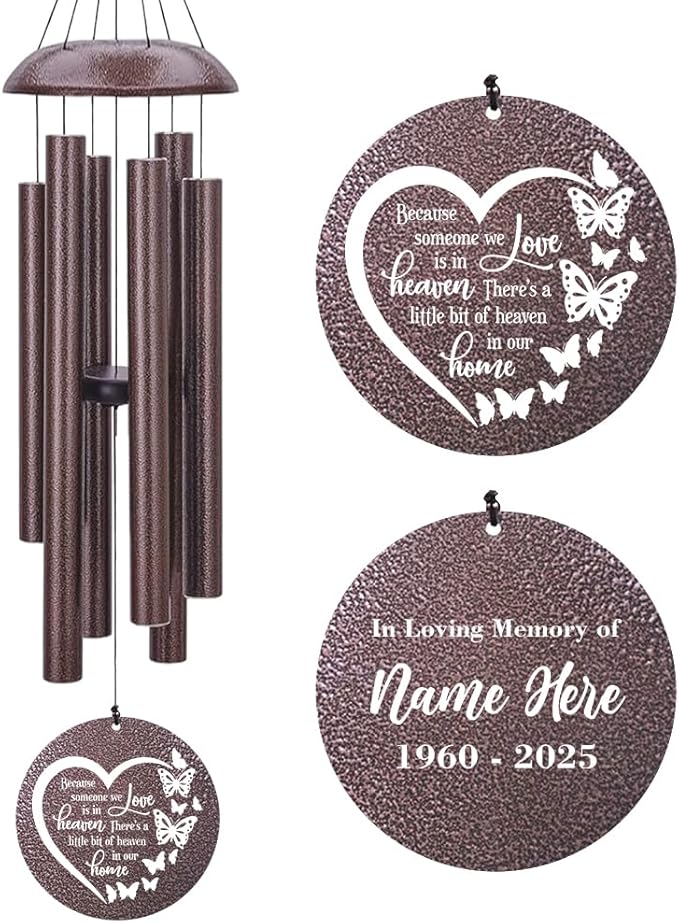 45inch Personalized Wind Chimes, Metal Memorial Wind Chimes, Heart Butterfly Wind Chime for Loss of Loved Dad/Mom, Sympathy Memorial Gifts Wind Chime Deep Tone Outdoor Decorations-Ruum Studio Home