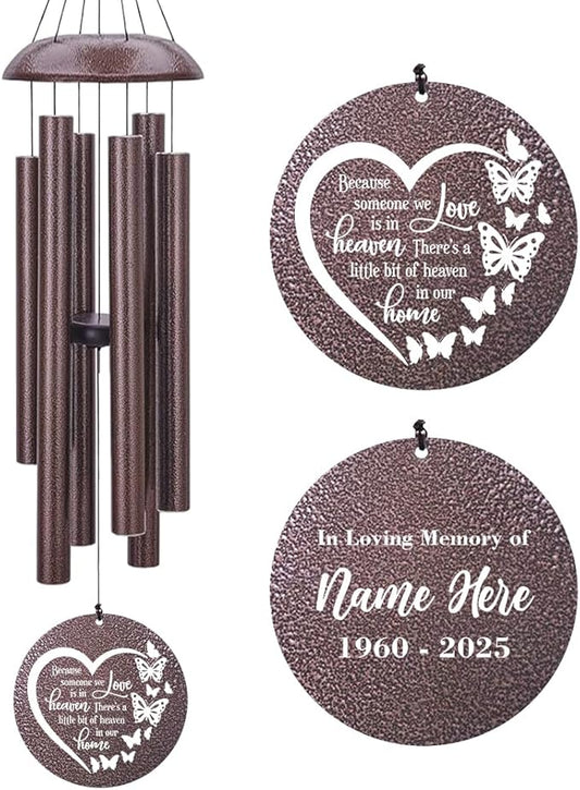 45inch Personalized Wind Chimes, Metal Memorial Wind Chimes, Heart Butterfly Wind Chime for Loss of Loved Dad/Mom, Sympathy Memorial Gifts Wind Chime Deep Tone Outdoor Decorations-Ruum Studio Home