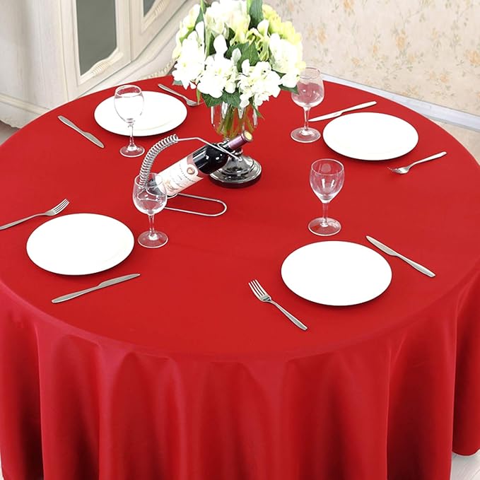 Surmente Red Tablecloth for Round Tables, 120-inch Round Table Cloths for Weddings, Banquets, or Restaurants-Ruum Studio Home