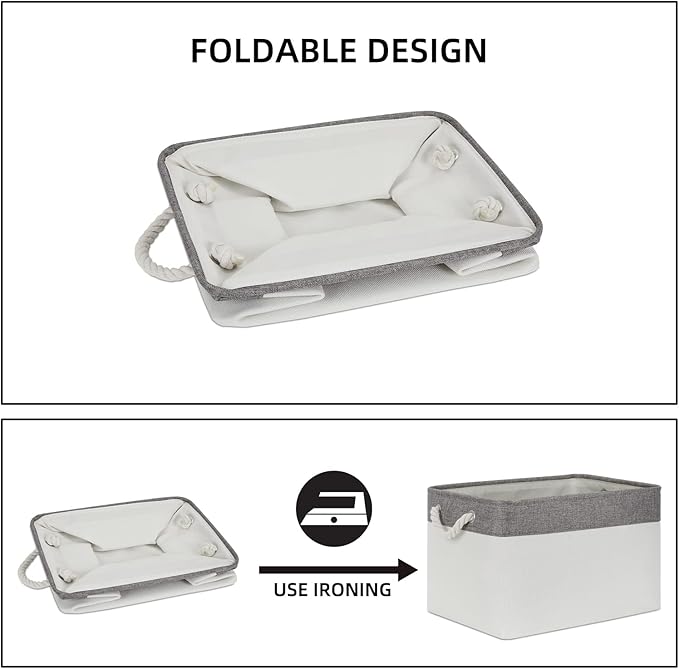 Bidtakay White Baskets with Cotton Rope Handles Decorative Storage Bins [3-pack] Fabric Bins for Organization Linen Closet Shelf Storage Baskets for Clothes Toys Towels 15 X 11 X 9.5 Inches-Ruum Studio Home