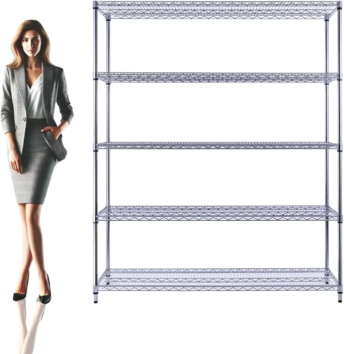 60"x18"x72" Chrome 5-Tier PREMIUM Wire Shelving NSF 4000 LBS MAX CAPACITY Heavy Duty Steel Storage Rack for Warehouses, Garages, Hospitals, Commercial Spaces, & Schools w/PREMIUM WHEELS-Ruum Studio Home