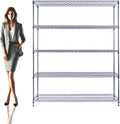 60"x18"x72" Chrome 5-Tier PREMIUM Wire Shelving NSF 4000 LBS MAX CAPACITY Heavy Duty Steel Storage Rack for Warehouses, Garages, Hospitals, Commercial Spaces, & Schools w/PREMIUM WHEELS-Ruum Studio Home
