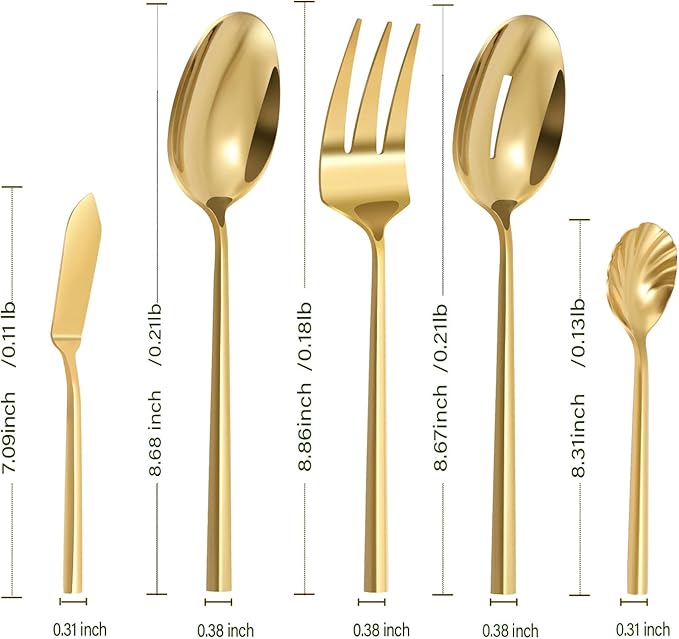 Silverware 45-Piece Gold Flatware Set with Serving Utensils Stainless Steel Thick Heavy Mirror Polished Cutlery Set for Wedding Hotel Restaurant, Service for 8-Ruum Studio Home