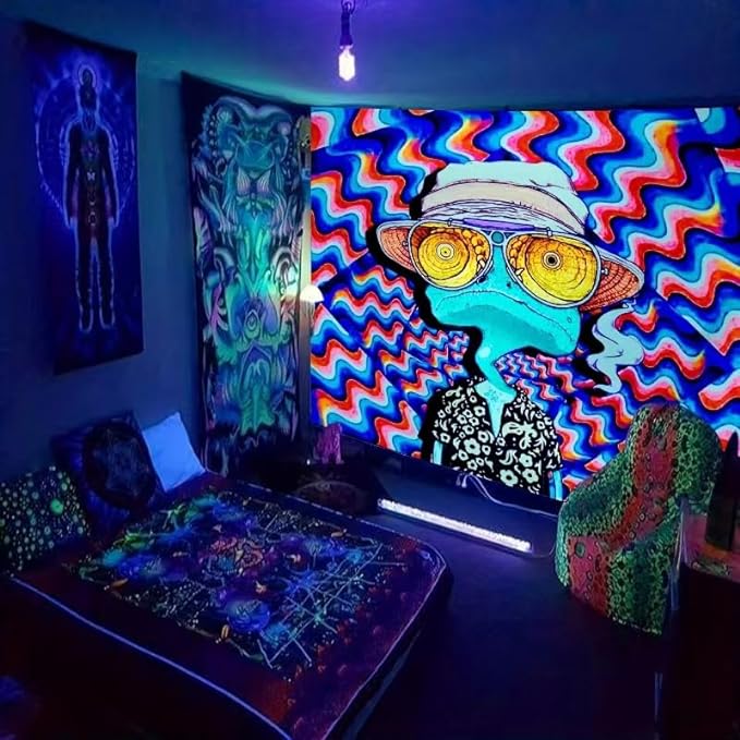 ADDWel Blacklight Frog Tapestry, Hippie Alien Tapestry Glow In The Dark, UV Reactive Black Light Upright Posters Wall Hanging for Bedroom Dorm Living Room Backdrop Decor-Ruum Studio Home
