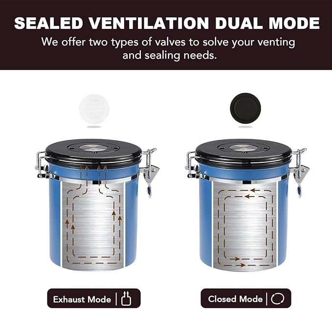 ShanSon Coffee Canister Airtight Coffee Container Stainless Steel Coffee Bean Storage Container with CO2 Release Valve and Scoop Coffee Canister for Beans,Grounds,Sugar,Flour,Tea,Cereal,22OZ,Blue-Ruum Studio Home
