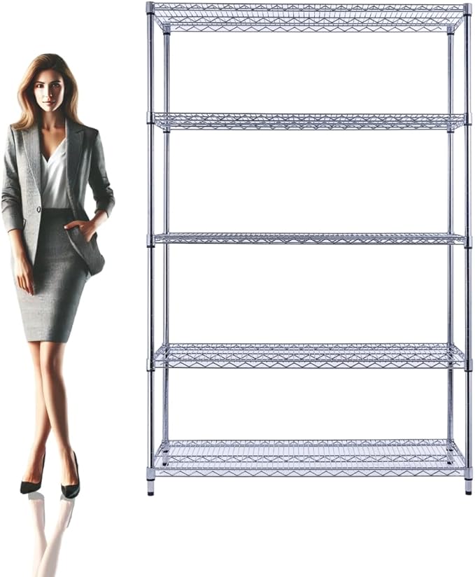 48"x18"x72" Chrome 5-Tier PREMIUM Wire Shelving NSF 4000 LBS MAX CAPACITY Heavy Duty Steel Storage Rack for Warehouses, Garages, Hospitals, Commercial Spaces, & Schools w/PREMIUM WHEELS-Ruum Studio Home