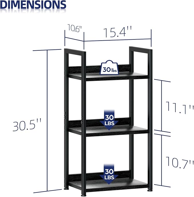 NUMENN Narrow Bookshelf, 3 Tier Bookshelves, Home Office Bookcase Shelf Storage Organizer, Free Standing Storage Shelving Unit for Bedroom, Living Room and Home Office, Black-Ruum Studio Home