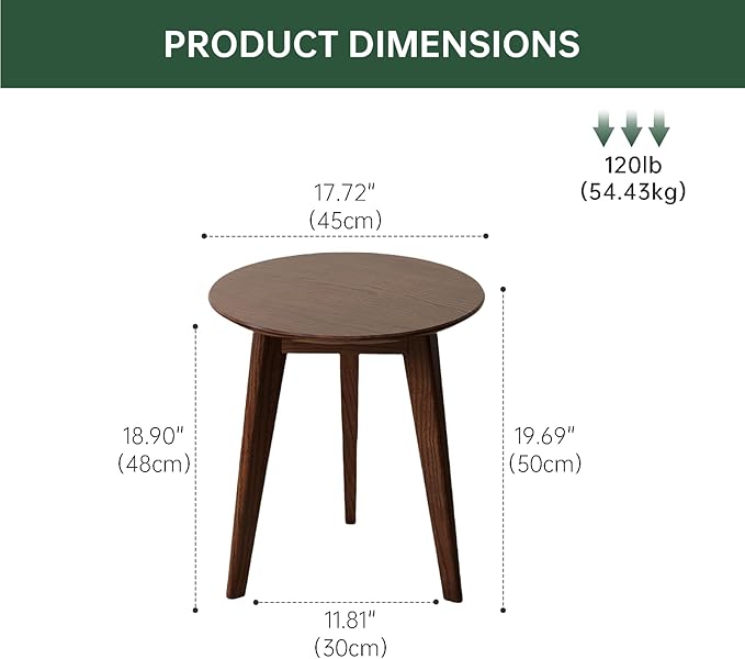 100% Solid Oak Round Side Table Set of 2, Small Bedside Table for Small Spaces, Living Room End Table with Stable Frame, Modern Nightstand for Bedroom Couch(Walnut, 17.71" D x 19.68" H)-Ruum Studio Home