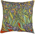 Van Gogh Irises Pillow Cover Green Floral Pillowcase Needlepoint Flower Chair Cushion Accent Botanical Flowery Outdoor Cushions Plant Hand Embroidered Wool Size 18x18-Ruum Studio Home