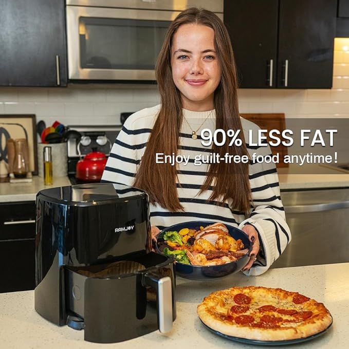 Air Fryer 3.8 Quarts for 1-2 people, 8-in-1 Functions, Air Fry, Roast, Bake, Broil, Preheat, Shake, Digital Small Air Fryer, Nonstick Dishwasher-Safe Basket, Compact Air Fryers, Black-Ruum Studio Home