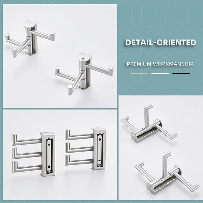 Angle Simple Swivel Towel Hooks, SUS 304 Stainless Steel Foldable Robe Hand Towel Holder for Bathroom Kitchen Wall, Brushed Nickel, 2 Pack-Ruum Studio Home