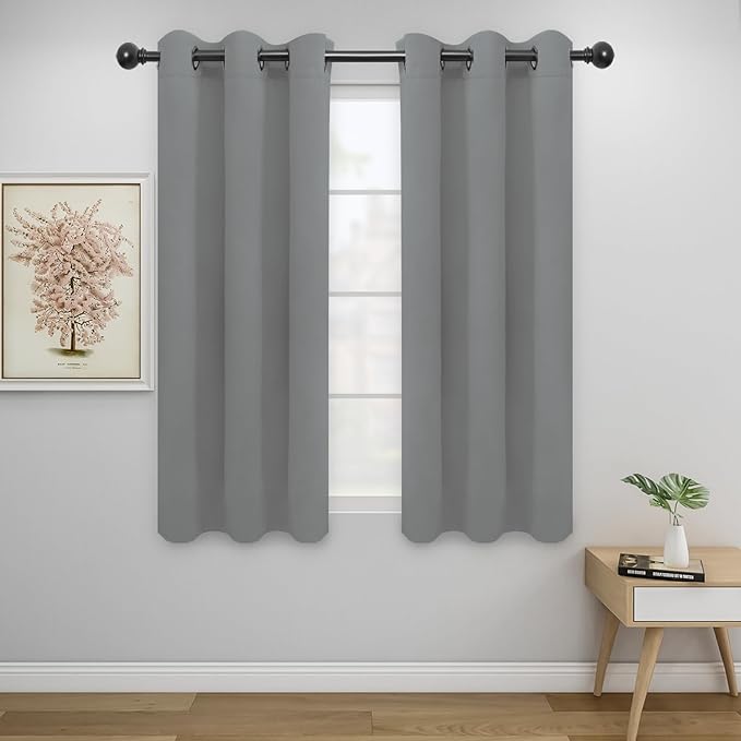Easy-Going Blackout Curtains for Bedroom, Solid Thermal Insulated Grommet and Noise Reduction Window Drapes, Room Darkening Curtains for Living Room, 2 Panels (34x54 in, Light Gray)-Ruum Studio Home