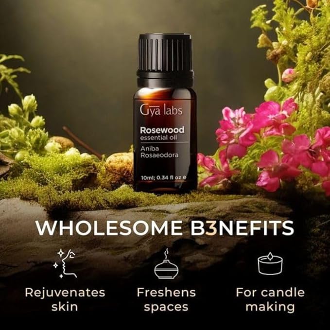 Gya Labs Rosewood Essential Oil for Skin - 0.34 Fl Oz - 100% Pure Natural Rosewood Oil for Diffuser & Aromatherapy, Massage, Candle Making Scent-Ruum Studio Home