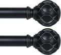 Black Adjustable Curtain Rods for Windows:Farmhouse Heavy Duty Curtain Rod for Bedroom Living Room,Boho Decorative Rustic Drapery Rods with Vintage Coastal Finials,Matte Black 2 Pack 18-45"-Ruum Studio Home