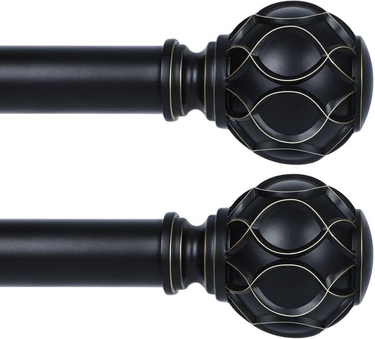 Black Adjustable Curtain Rods for Windows:Farmhouse Heavy Duty Curtain Rod for Bedroom Living Room,Boho Decorative Rustic Drapery Rods with Vintage Coastal Finials,Matte Black 2 Pack 36-88"-Ruum Studio Home