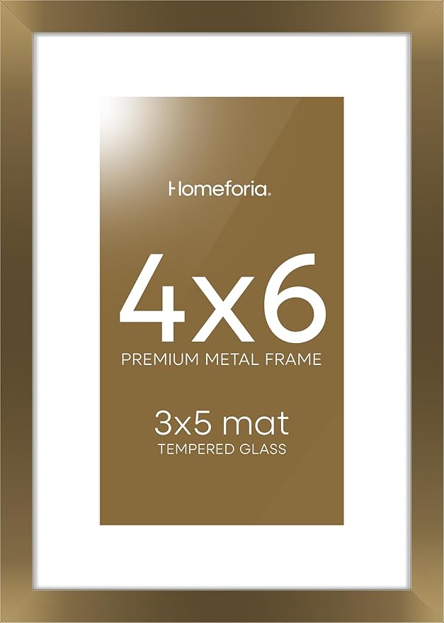 Homeforia 4x6 Picture Frame Bronze, High End Metal 4 x 6 Brass Frames with Mat 3 x 5 for Art, 4x6 Desk Frame Matted to 3x5 inch Photo, 4 by 6 Wall or Tabletop Frame, Tempered Glass, Wall Kit, Set of 1-Ruum Studio Home