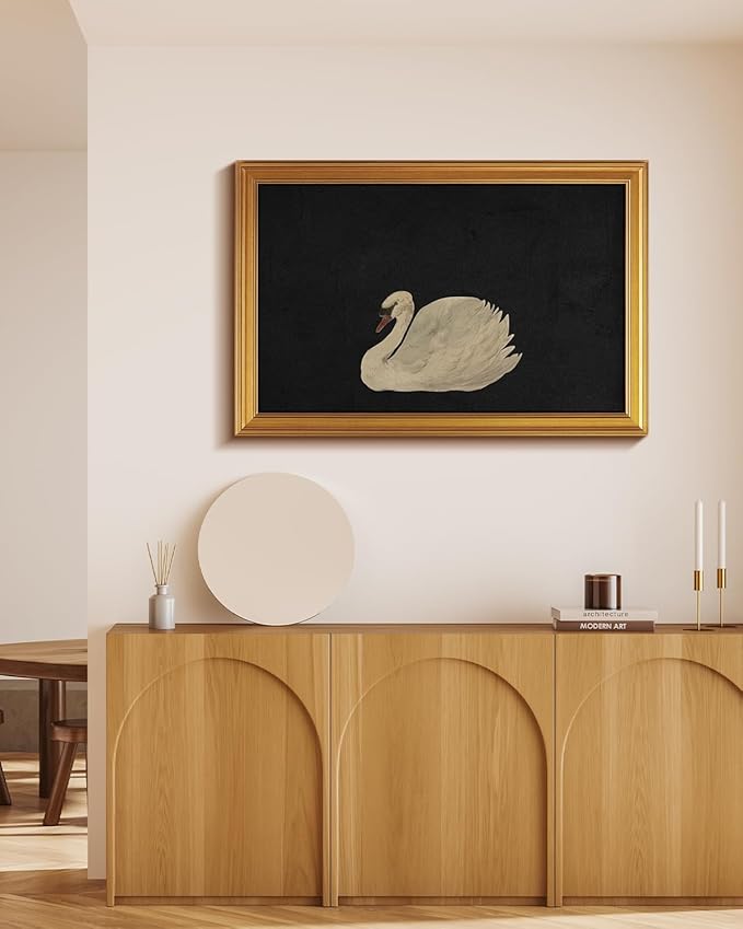 HUARCEY Gold Framed Vintage Wall Art for Living Room, Grace Swan Art Painting Pictures Animal Bathroom Prints Farmhouse Wall Decor Large Canvas Swan Aesthetic Decor for Kitchen Bedroom Zwaan 24"x36"-Ruum Studio Home